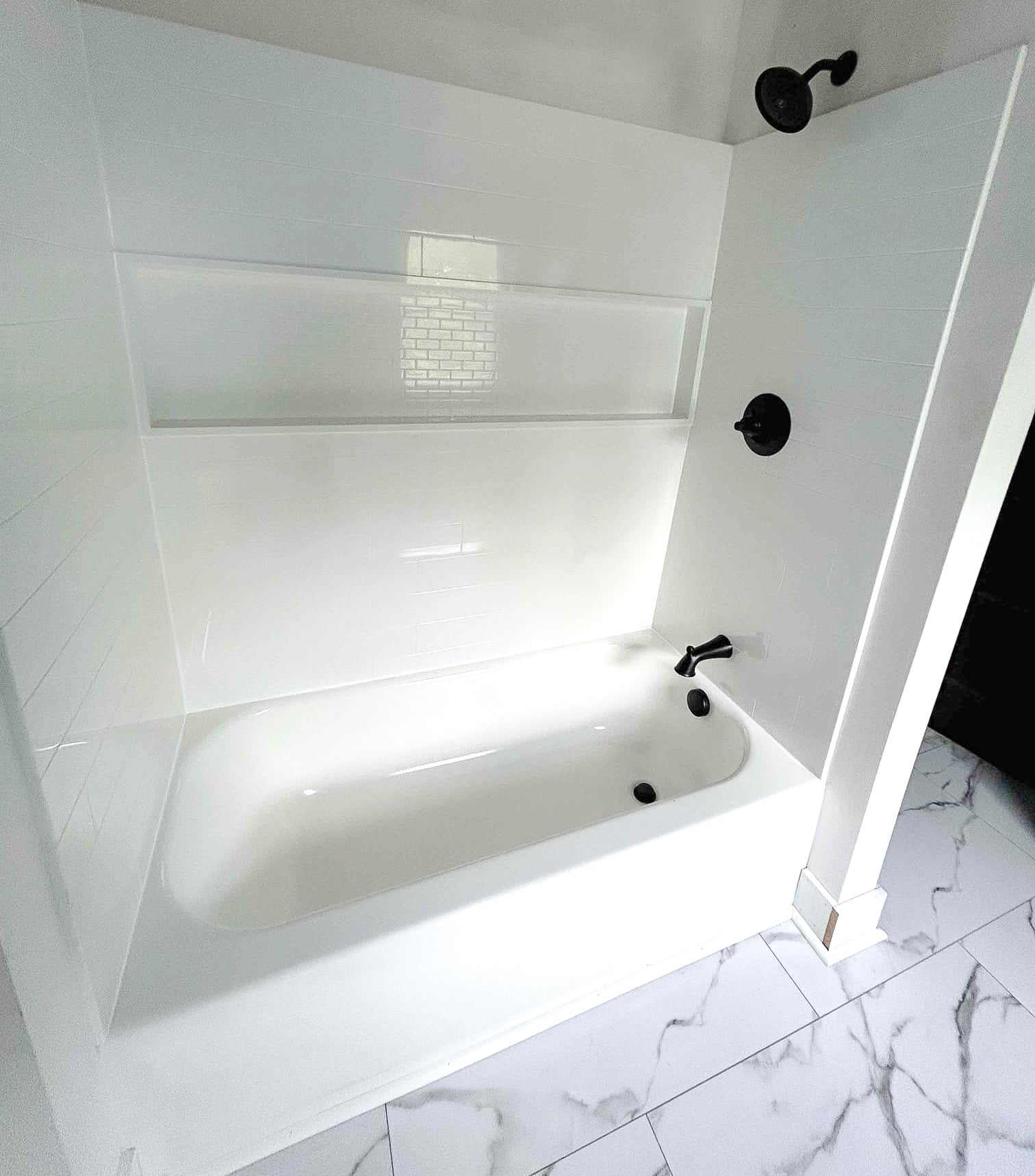 Custom double-vanity bathroom remodel by Wahl Family Heating, Cooling & Plumbing