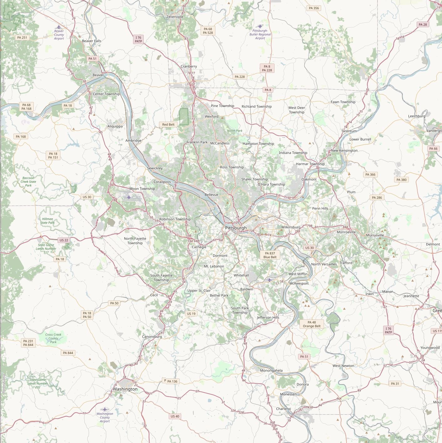 Map of the Wahl service area across Western Pennsylvania